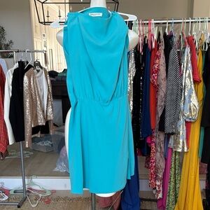 Amanda Uprichard Turquoise One-Shoulder Draped Dress